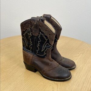 Old West Kids Size 7 Western Cowboy Boot Brown Embroidered‎ Leather Boho Cowgirl